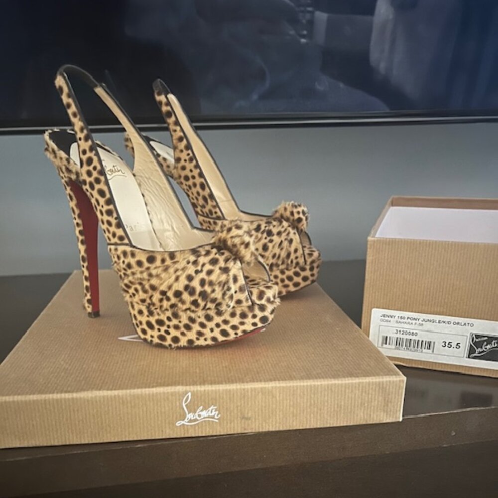 Christian Louboutin lady peep platform high heels cheetah print